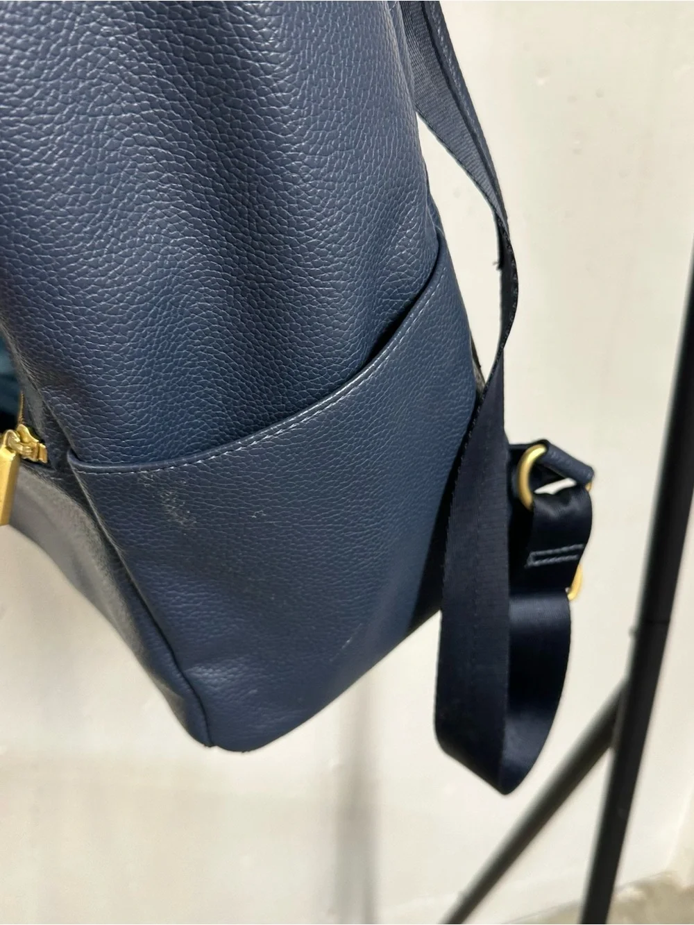Freshly Picked Navy Leather Diaper Backpack with Gold Hardware